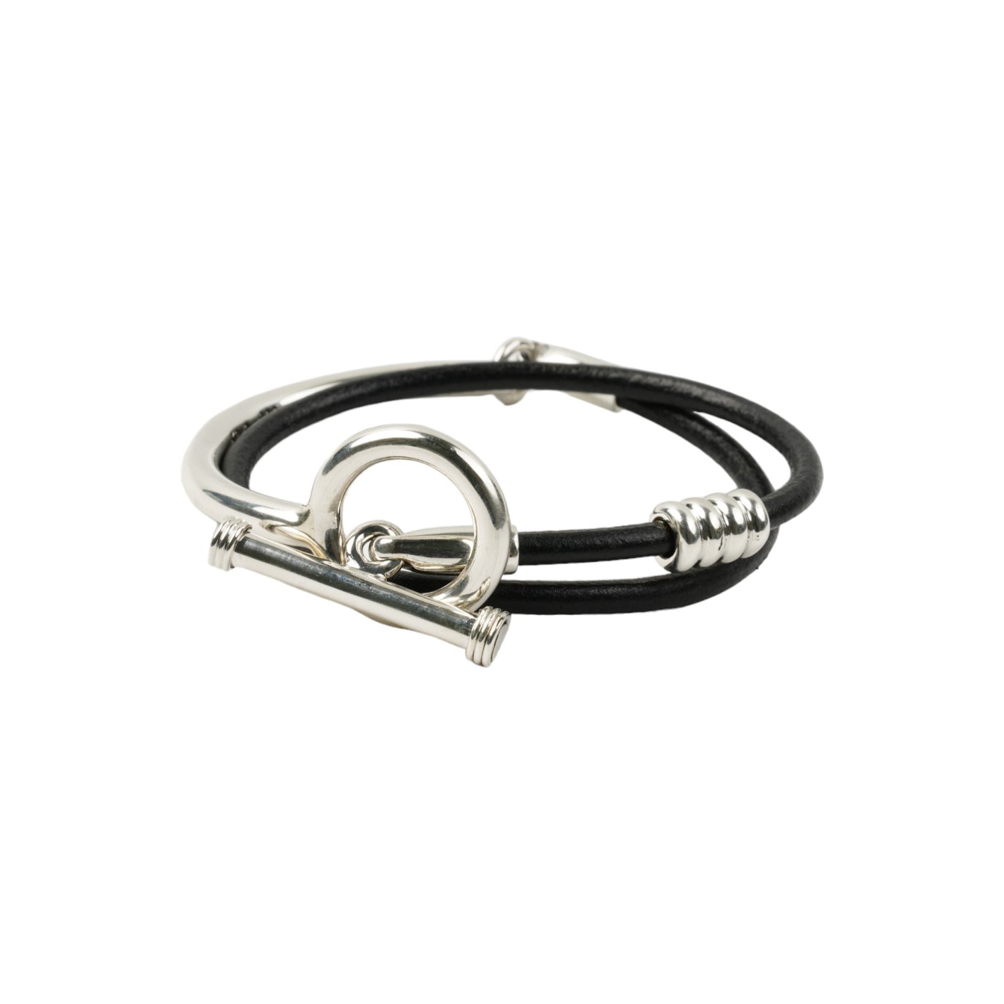 TOGGLE DOUBLE LEATHER BRACELET -BLACK- / BLACK