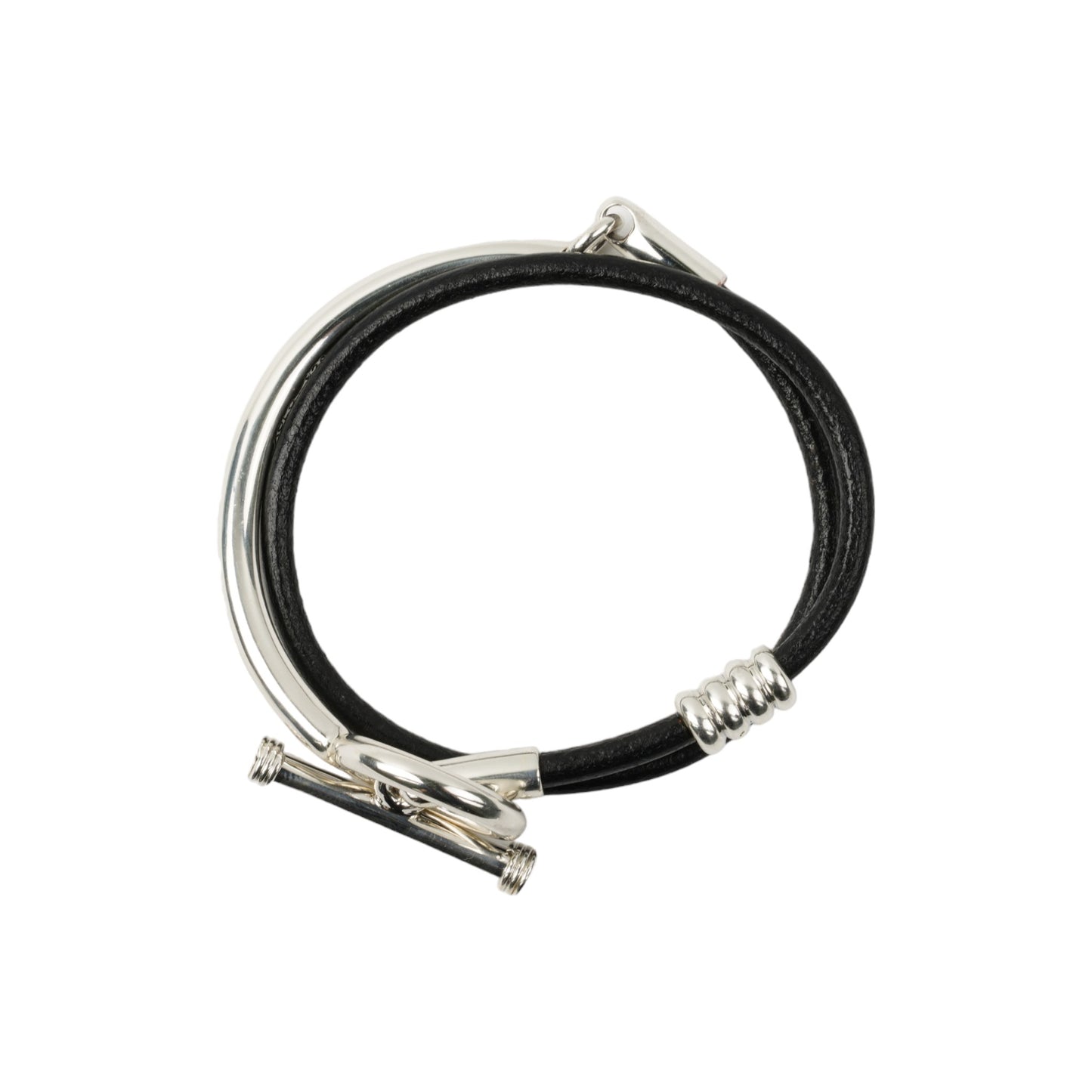 TOGGLE DOUBLE LEATHER BRACELET -BLACK- / BLACK