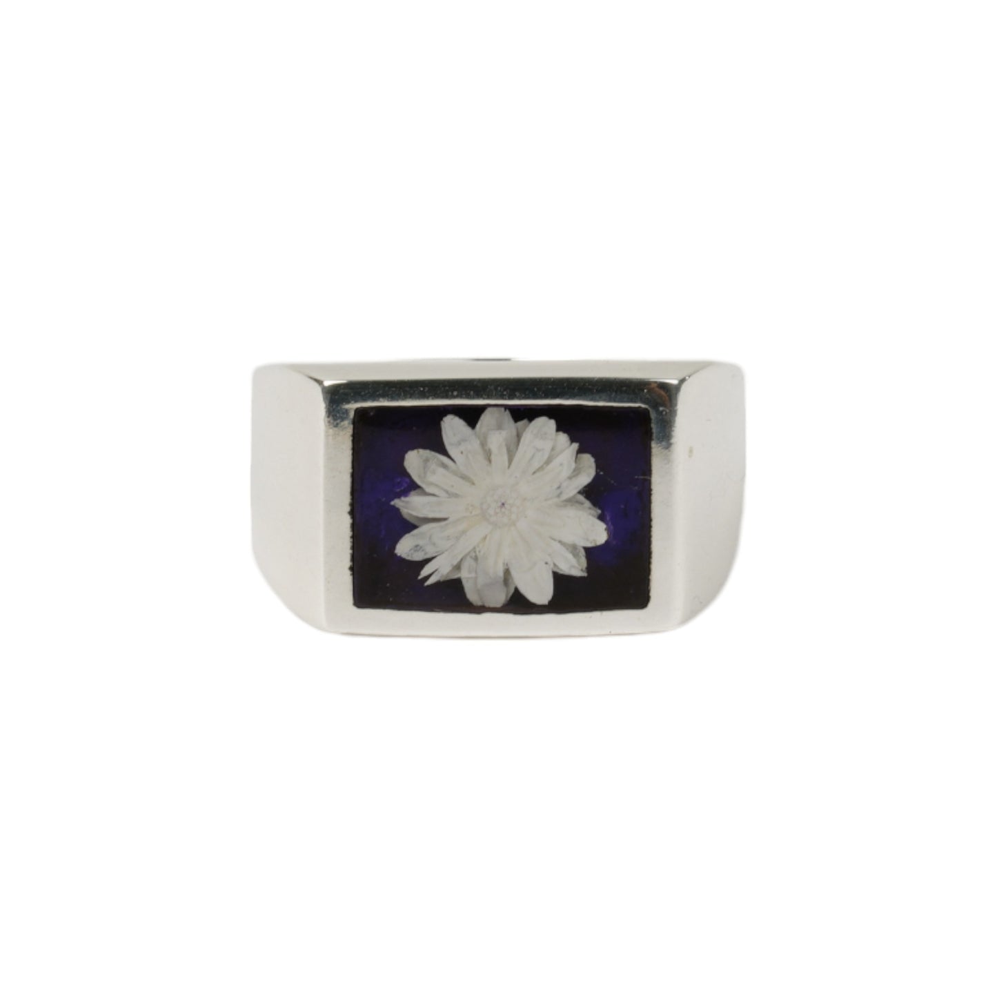 SIGNET RING WITH ROYAL PURPLE FLOWER / SILVER