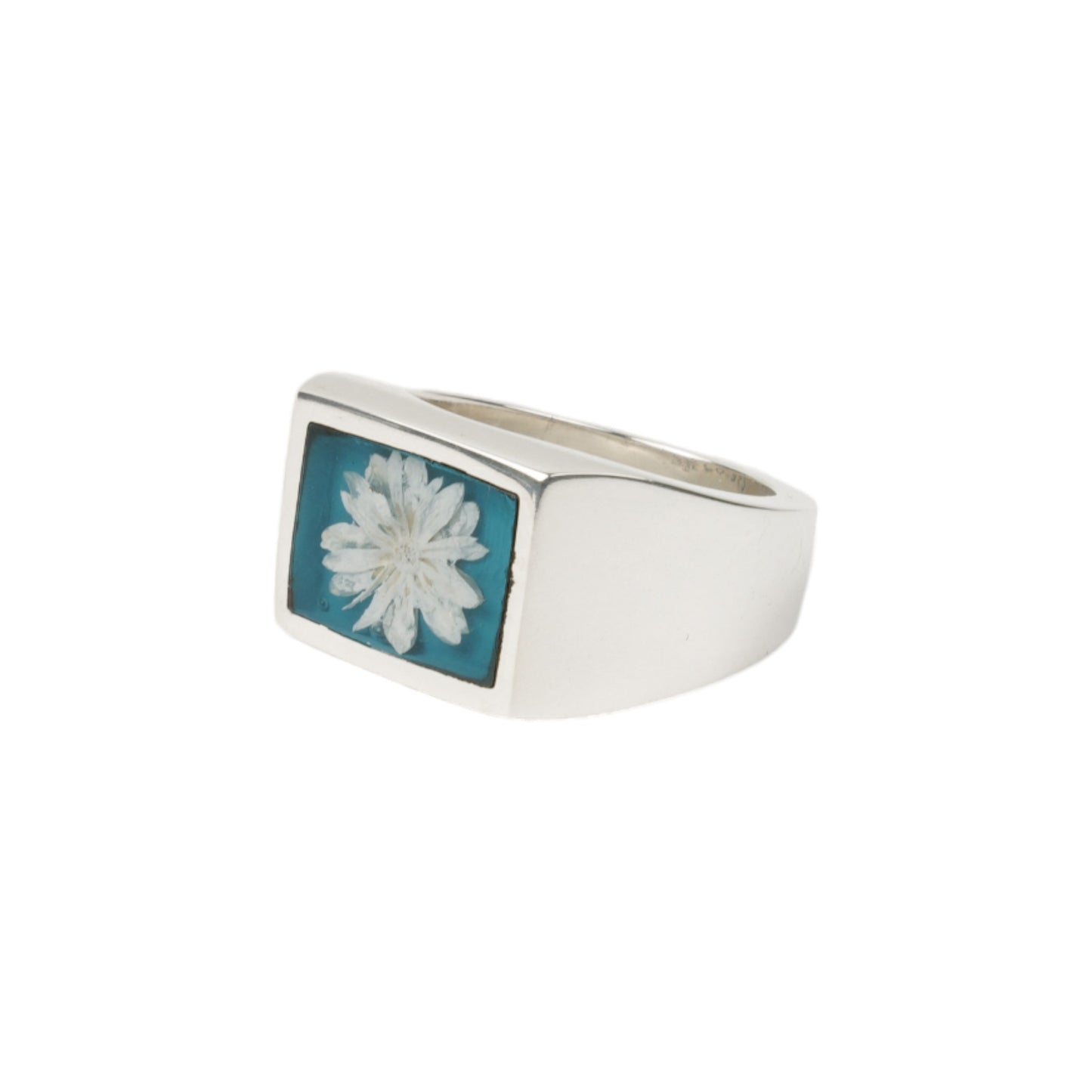 SIGNET RING WITH TEAL FLOWER / SILVER