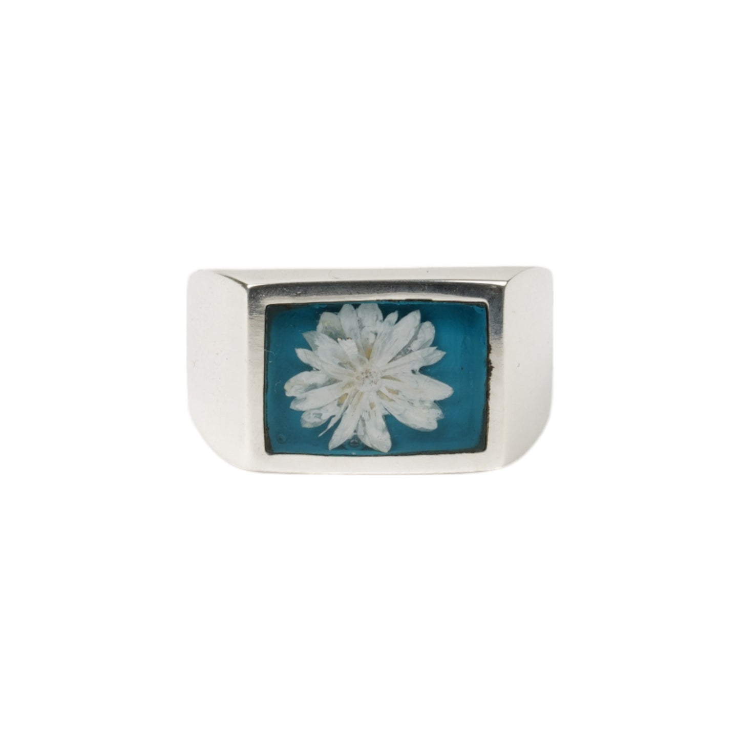 SIGNET RING WITH TEAL FLOWER / SILVER