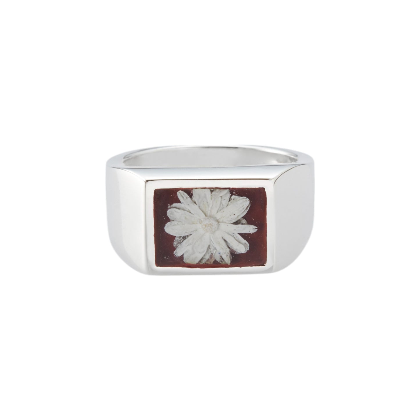 SIGNET RING WITH BORDEAUX FLOWER / SILVER