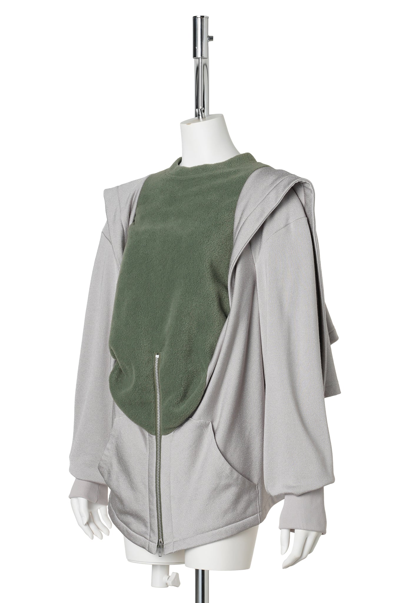 HOODIE LAYERED FLEECE TOP / KHAKI/GREY