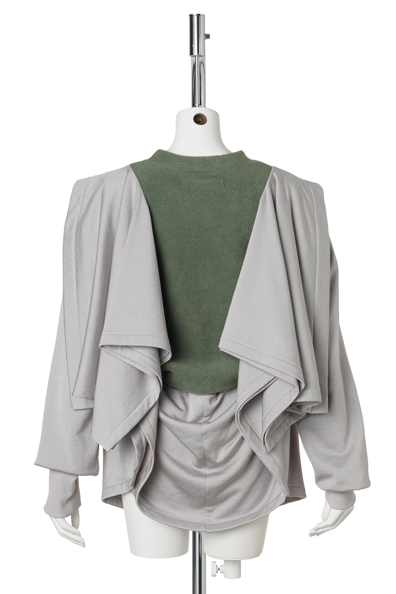HOODIE LAYERED FLEECE TOP / KHAKI/GREY