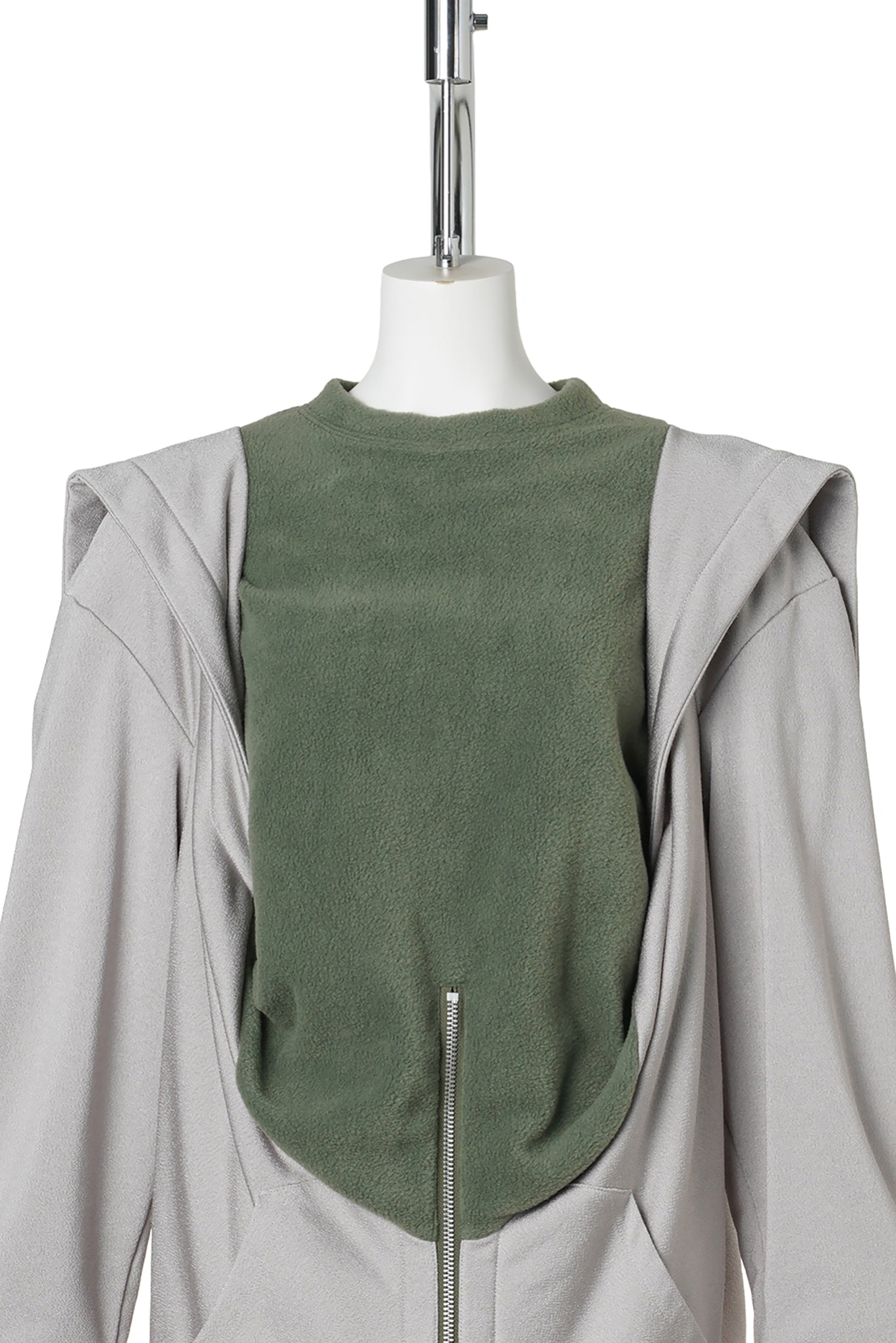 HOODIE LAYERED FLEECE TOP / KHAKI/GREY