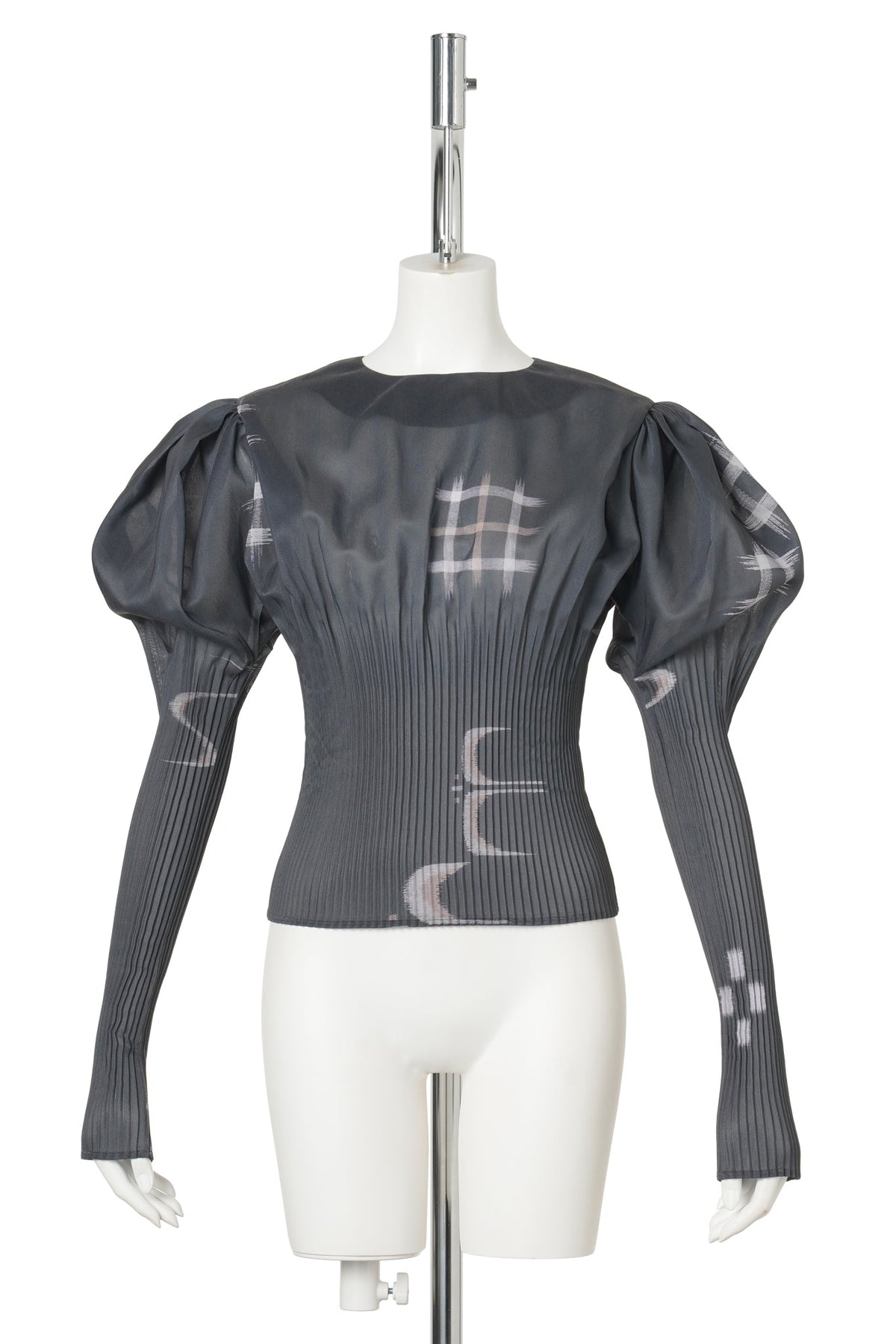 PUFF SLEEVED PLEATS TOP (PRINT) / BLACK