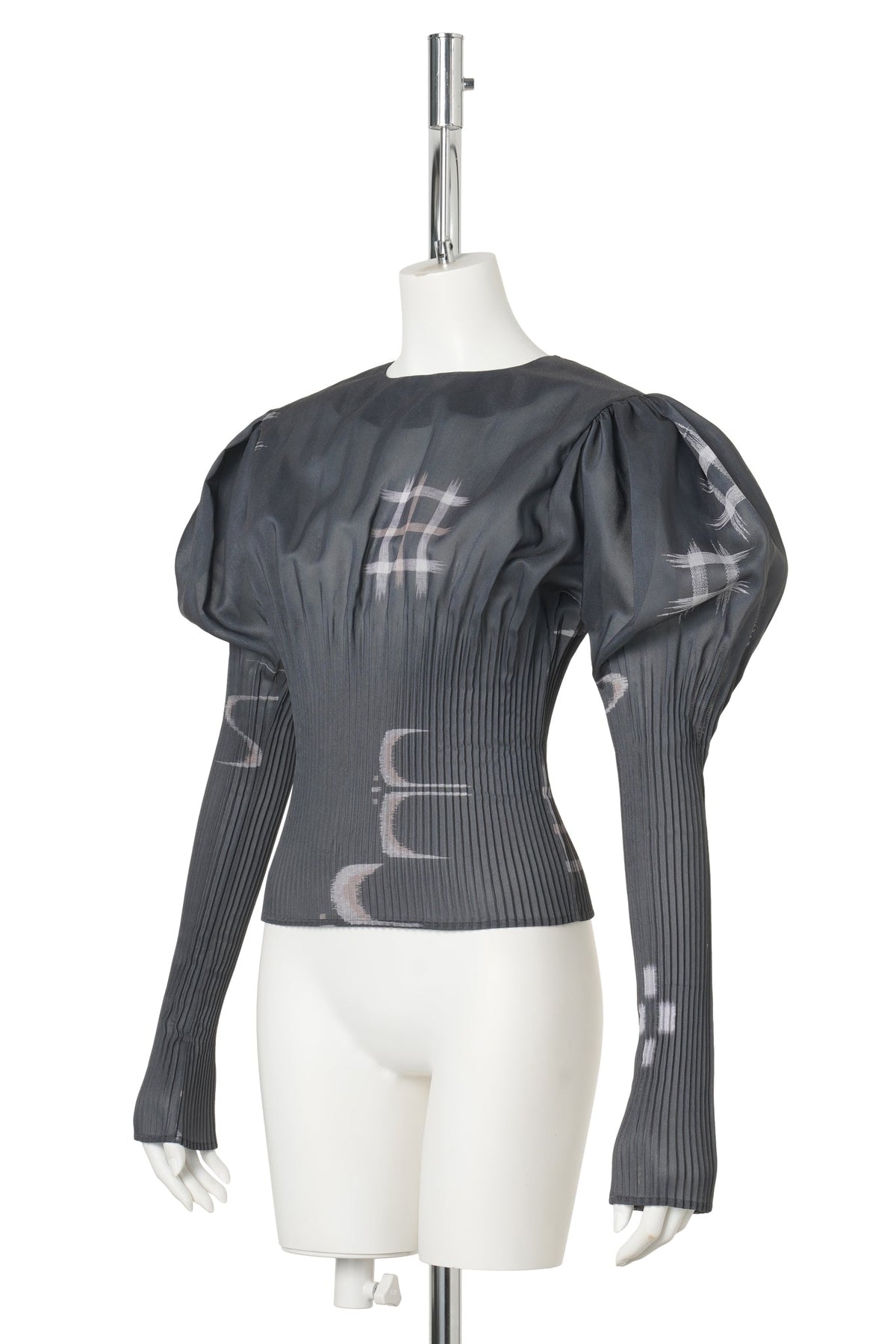 PUFF SLEEVED PLEATS TOP (PRINT) / BLACK