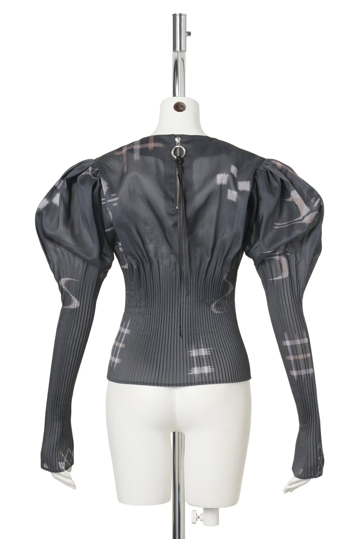 PUFF SLEEVED PLEATS TOP (PRINT) / BLACK