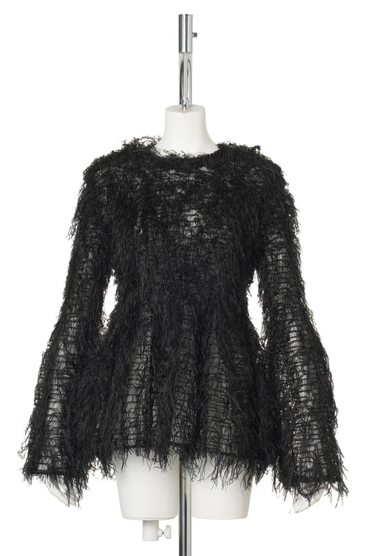 FLARE SLEEVED PLEATS TOP (FEATHER) / BLACK