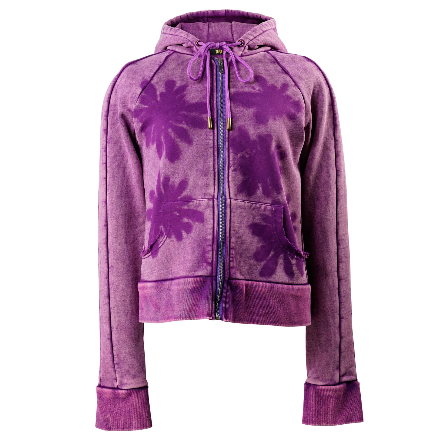 WASHED HOODIE WITH FLOWER MOTIF (PURPLE) / PURPLE