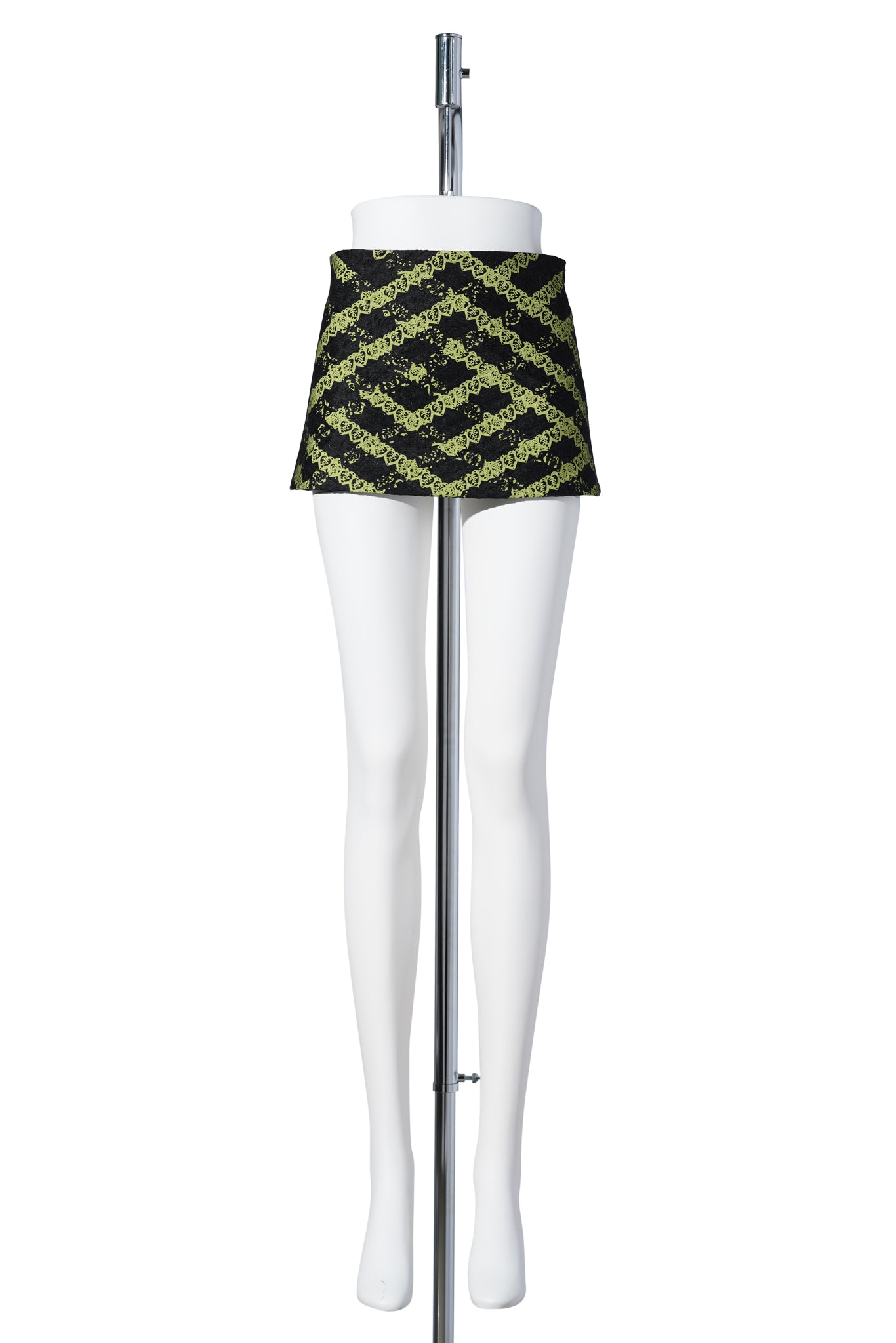 LASER LOVE WEAVE MINI SKIRT / BLACK/YELLOW-GREEN