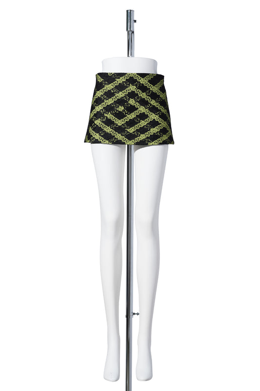 LASER LOVE WEAVE MINI SKIRT / BLACK/YELLOW-GREEN