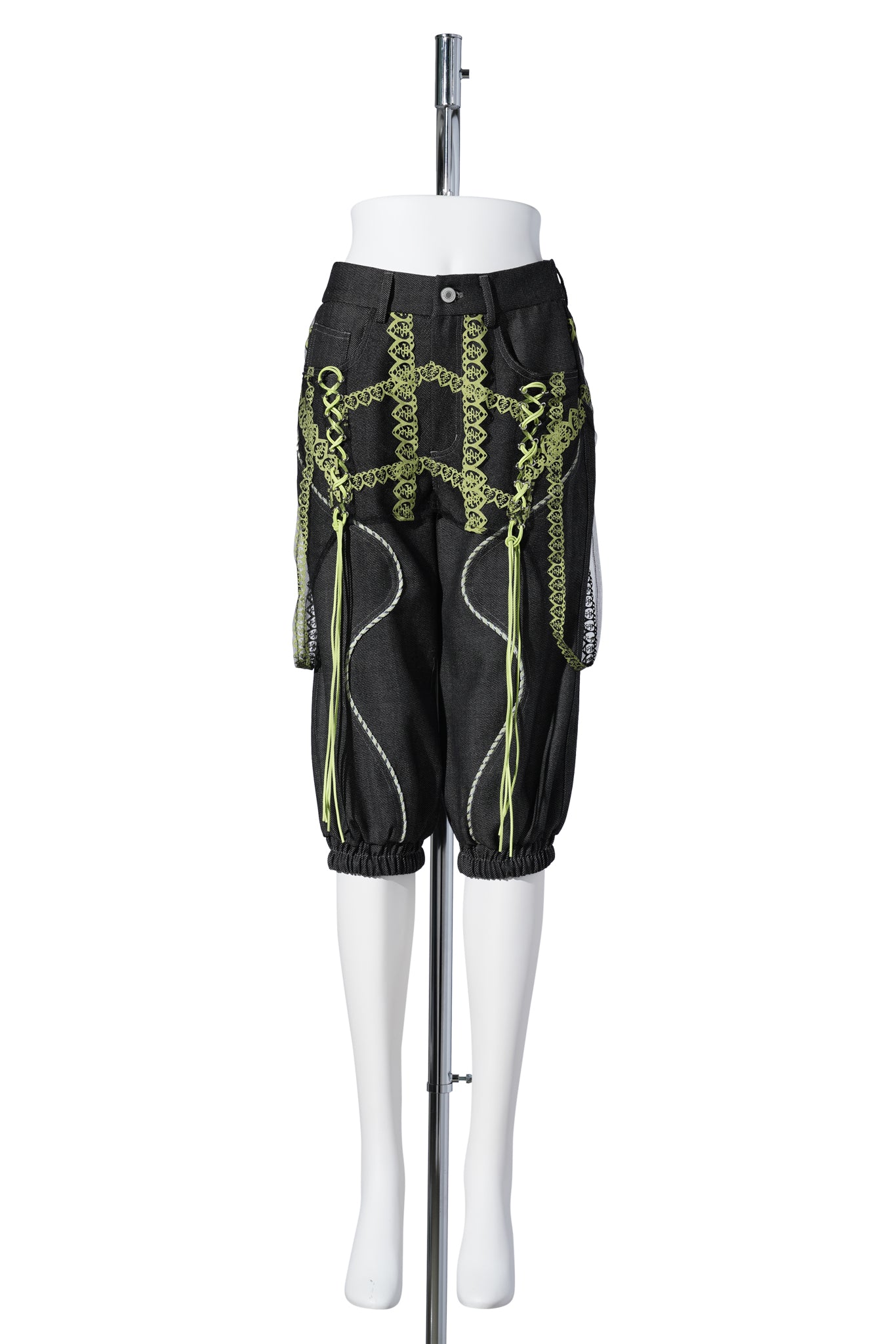 LASER LOVE CAPRIS WITH MESH OVERLAY / BLACK/YELLOW -GREEN