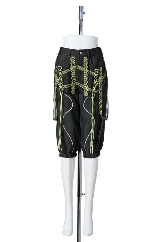 LASER LOVE CAPRIS WITH MESH OVERLAY / BLACK/YELLOW -GREEN
