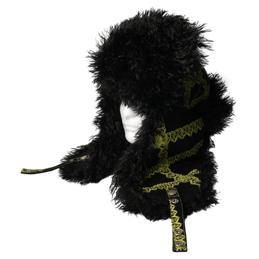 FELINE LASER LOVE USHANKA / BLACK/YELLOW-GREEN