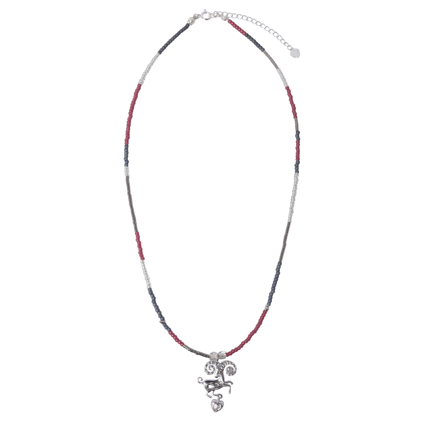 ARIES BEADED NECKLACE / RED/GREY
