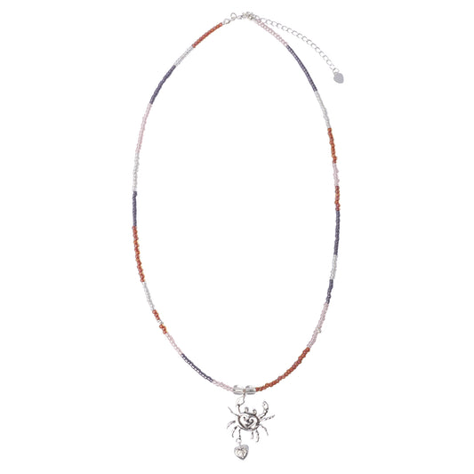 CANCER BEADED NECKLACE / ORANGE/GREY