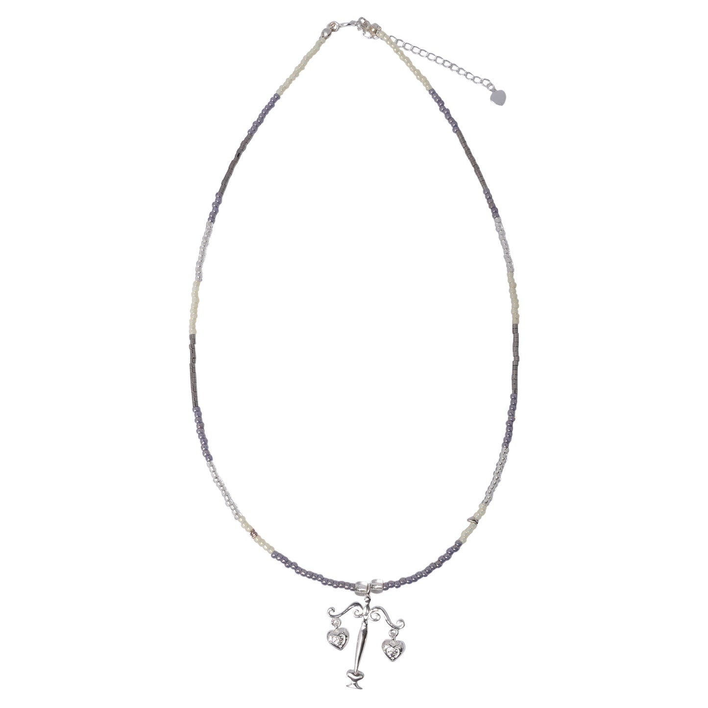 LIBRA BEADED NECKLACE / WHITE/GREY