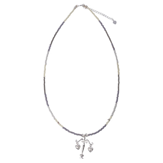 LIBRA BEADED NECKLACE / WHITE/GREY