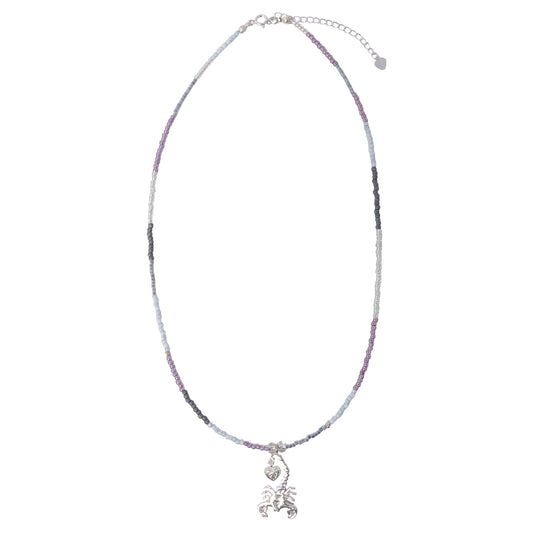 SCORPIO BEADED NECKLACE / PURPLE/GREY