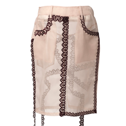 TAUPE X-RAY SKIRT / NUDE/BURGUNDY