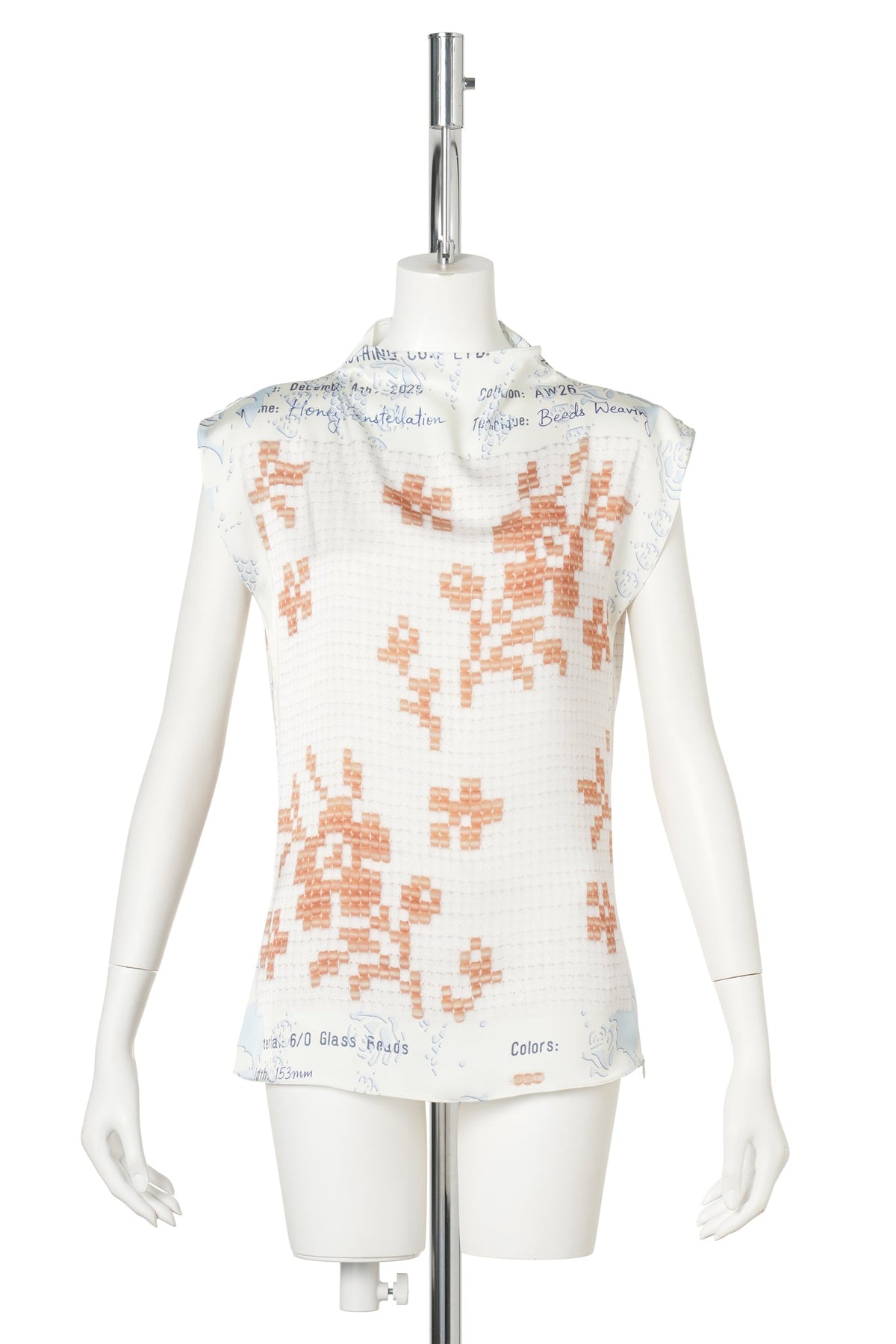 RUST FLORAL BEAD CARD TOP / IVORY/RUST