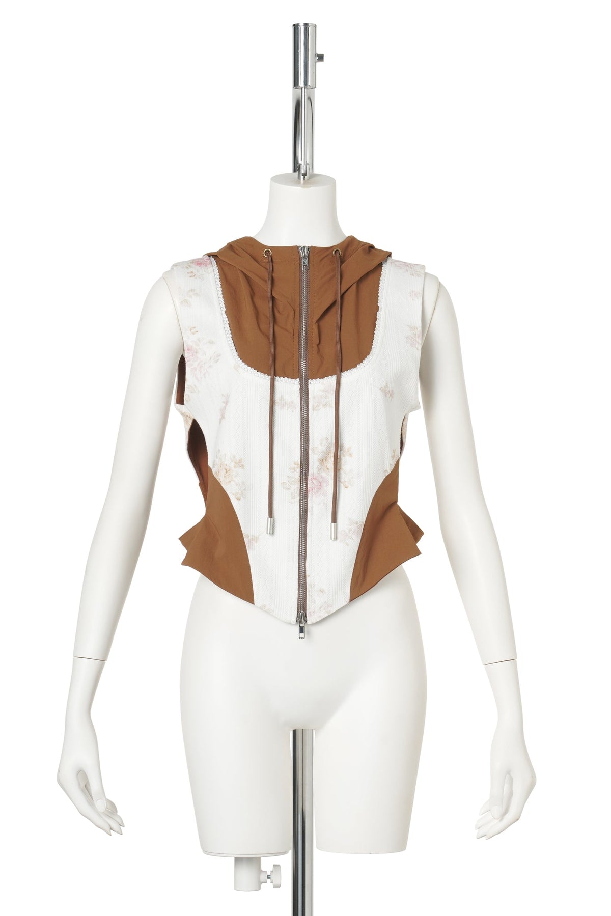 HOODED CORSET VEST / RUST/IVORY
