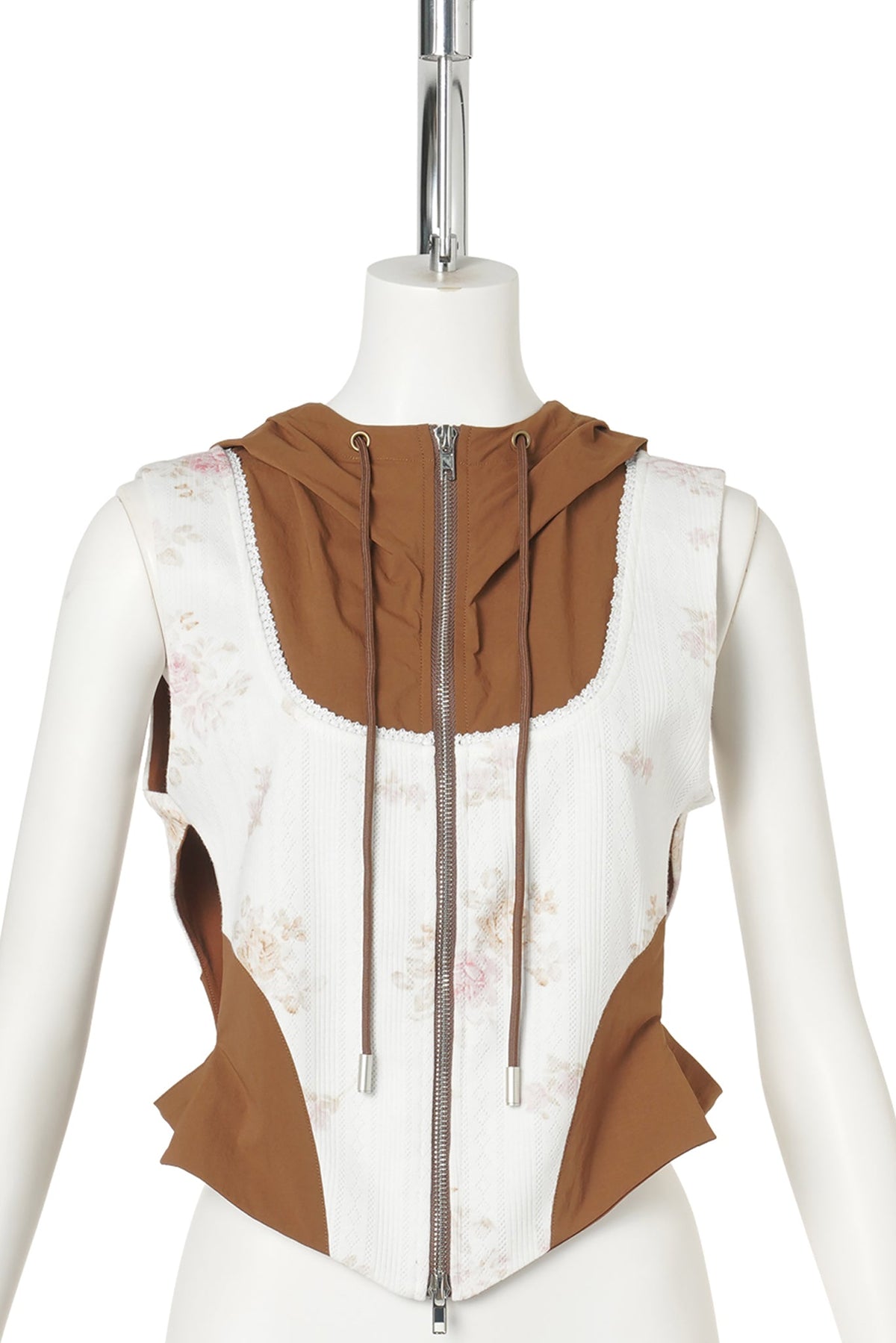 HOODED CORSET VEST / RUST/IVORY