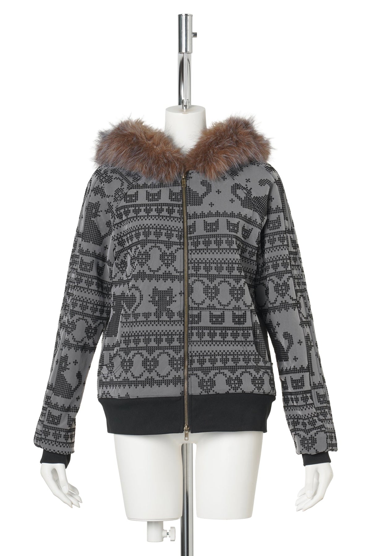 CHARCOAL ROSA CAT FUR / HOOD ZIP JACKET / CHARCOAL/BROWN