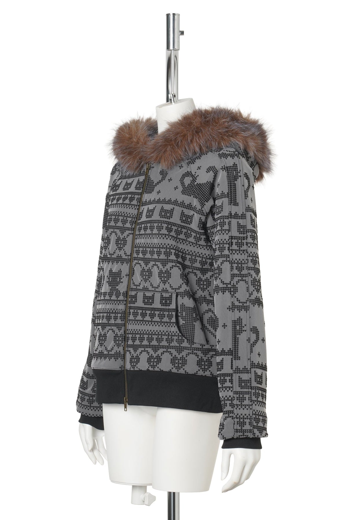 CHARCOAL ROSA CAT FUR / HOOD ZIP JACKET / CHARCOAL/BROWN