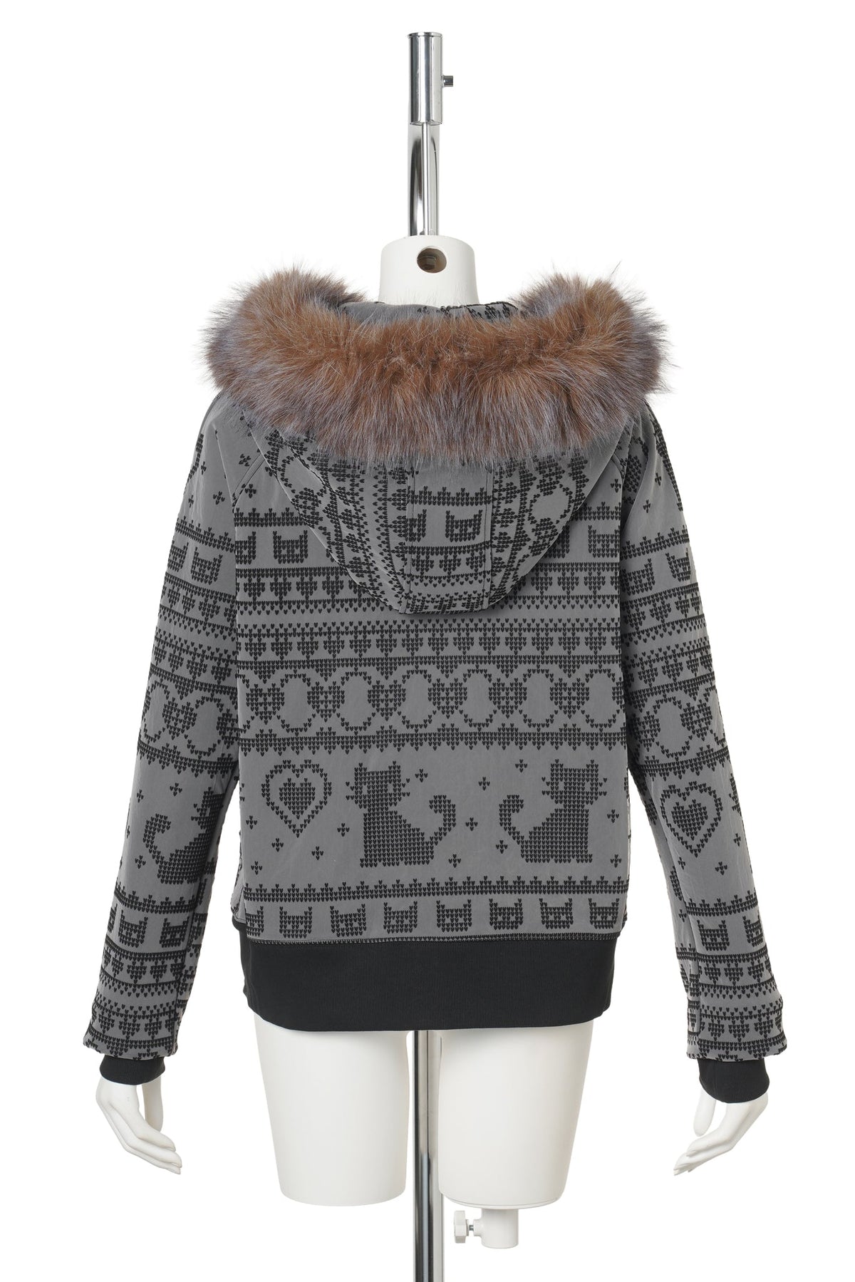 CHARCOAL ROSA CAT FUR / HOOD ZIP JACKET / CHARCOAL/BROWN