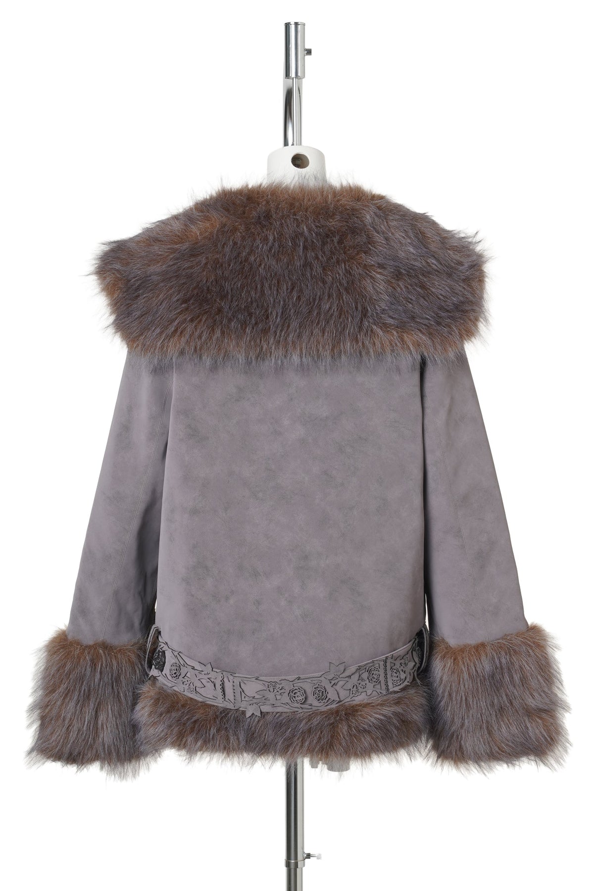 FUR LASER TRIM BELTED JACKET / ASH LILAC