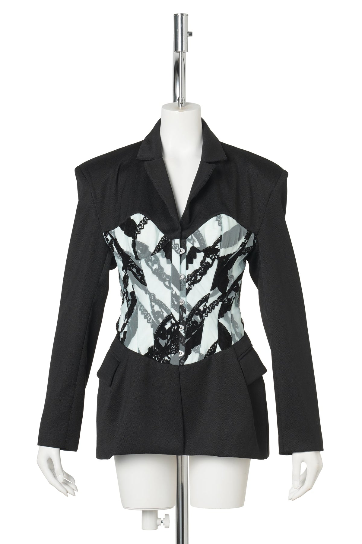 BLACK SCULPTED ROSA CORSET BLAZER / BLACK/BLUE