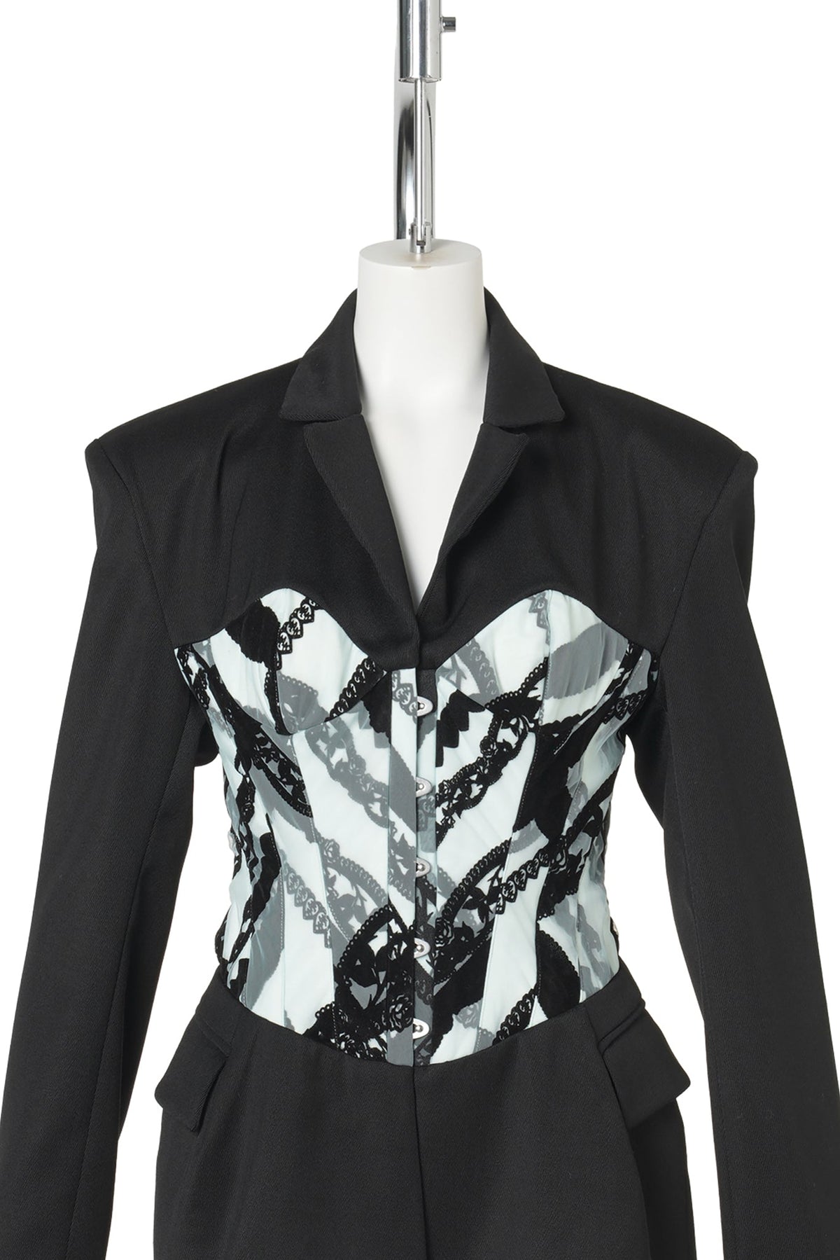 BLACK SCULPTED ROSA CORSET BLAZER / BLACK/BLUE