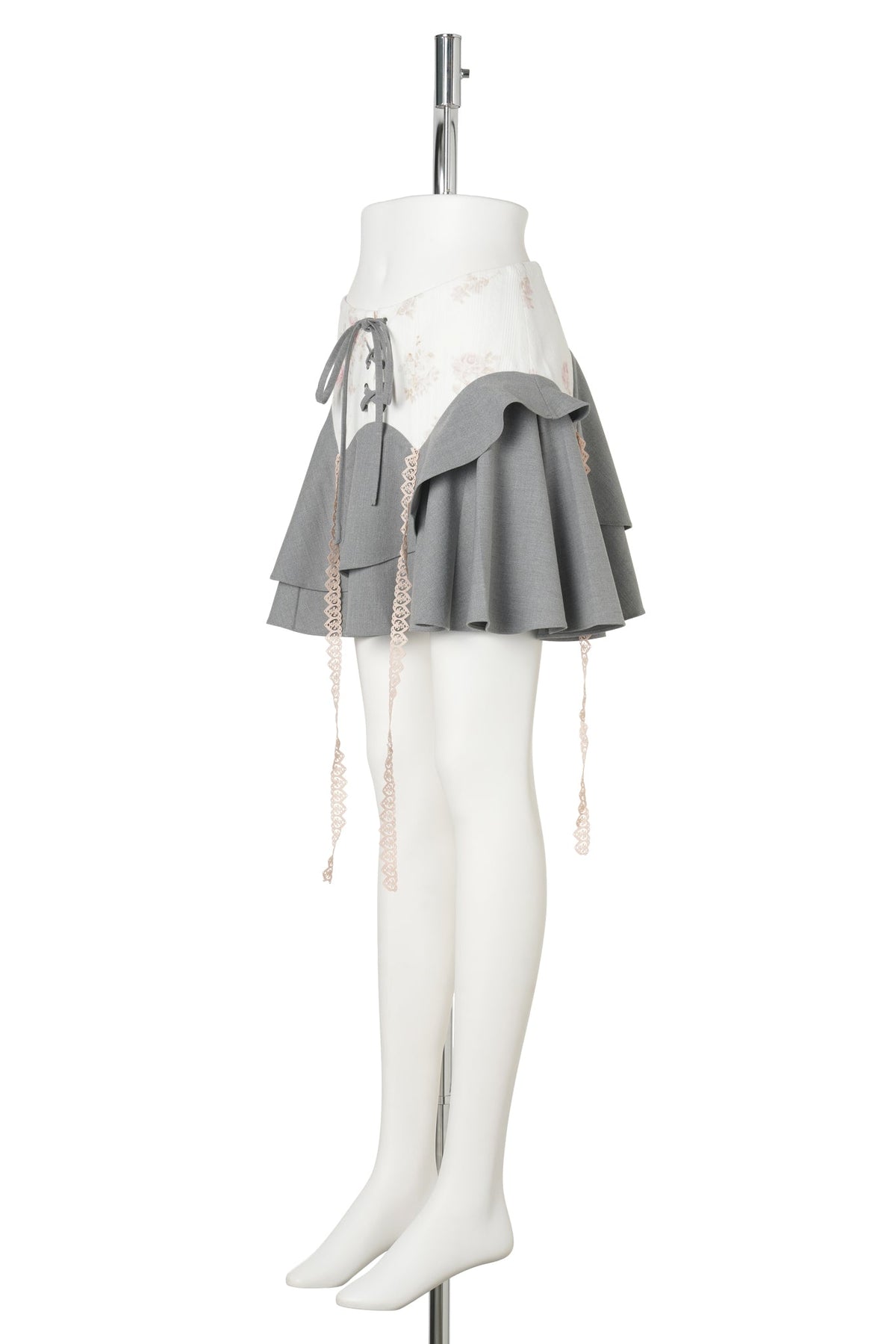 FLORAL PANEL DRAPE SKIRT / GREY/IVORY