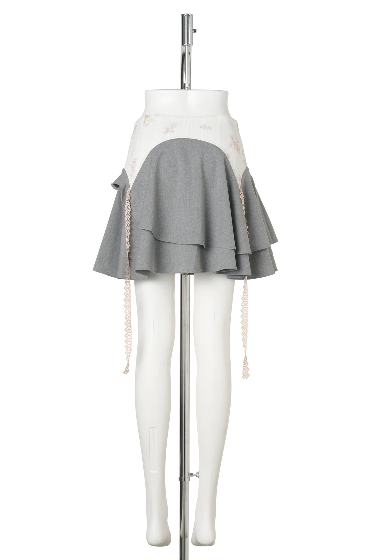 FLORAL PANEL DRAPE SKIRT / GREY/IVORY