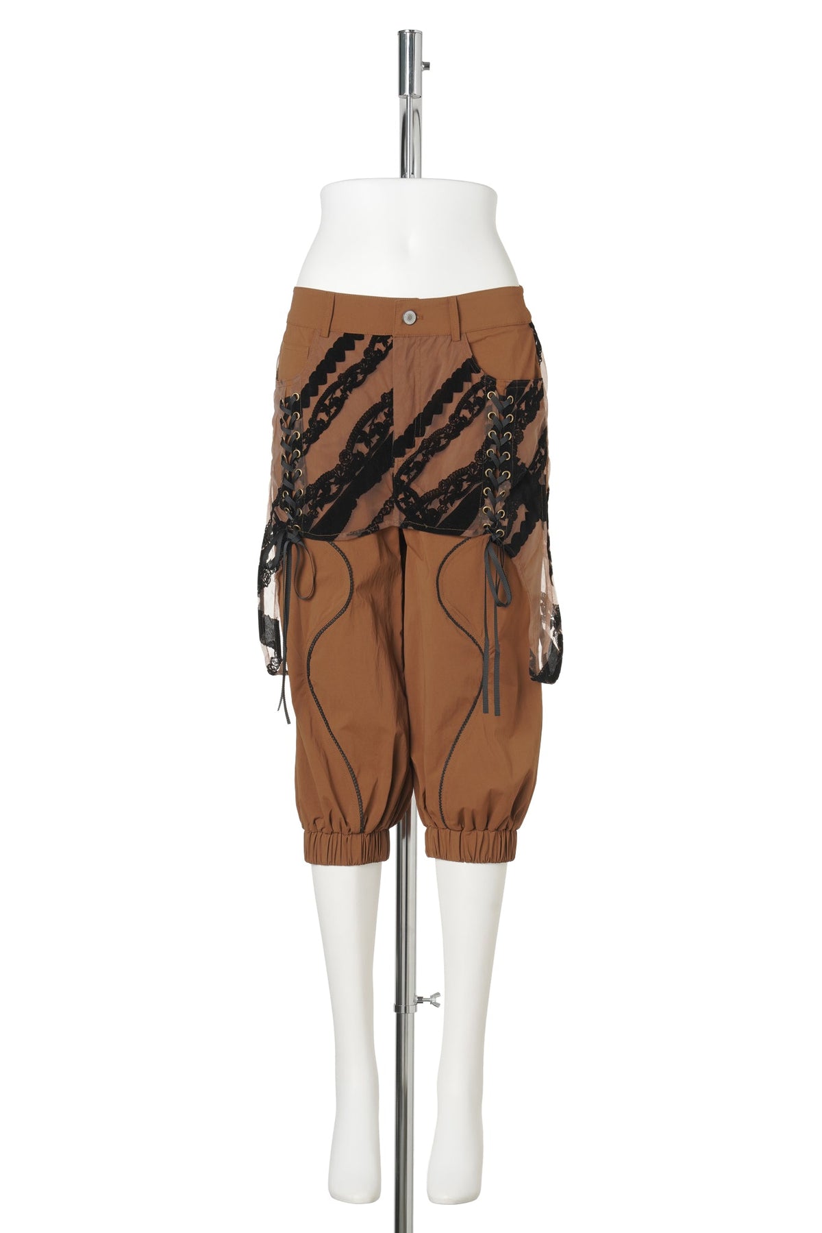 LACE PANEL TRACK SHORTS / RUST/BLACK