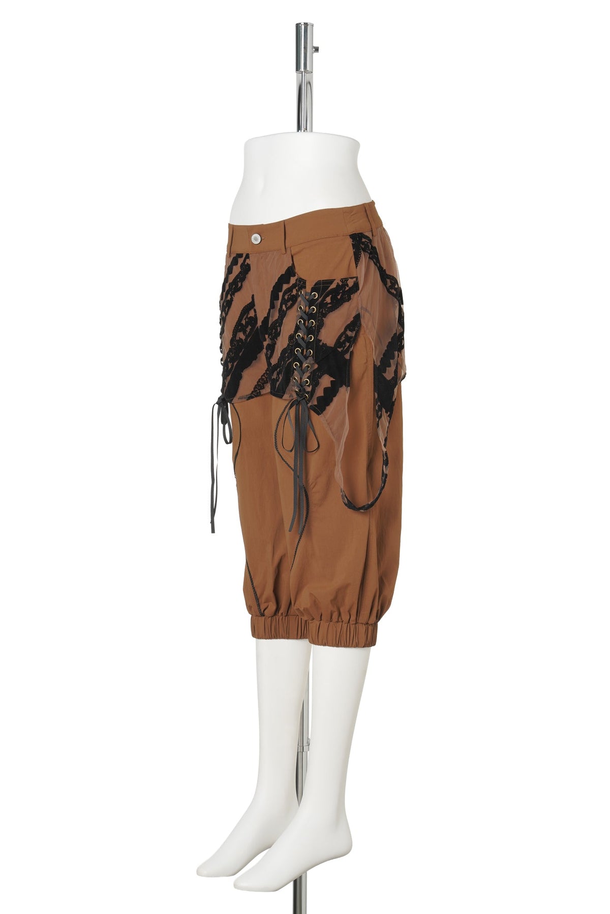 LACE PANEL TRACK SHORTS / RUST/BLACK