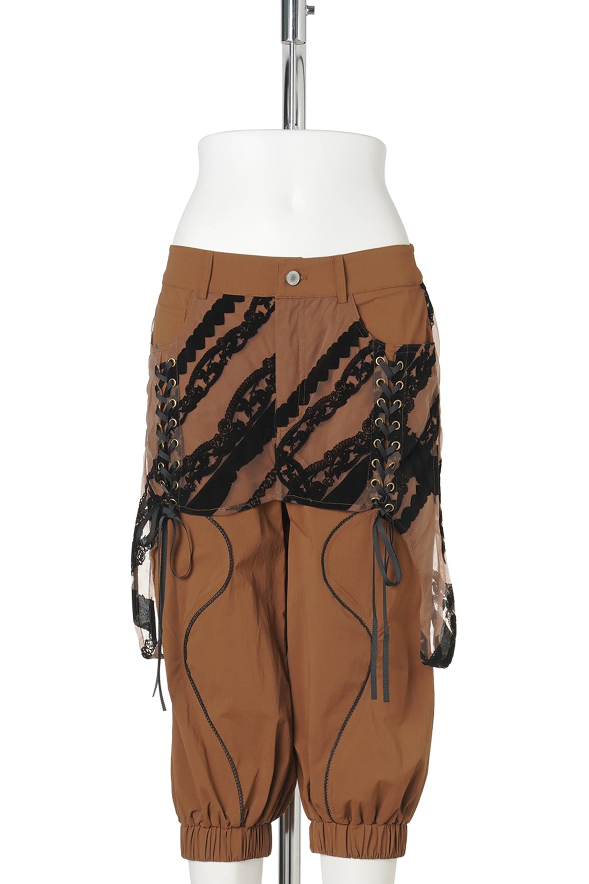 LACE PANEL TRACK SHORTS / RUST/BLACK