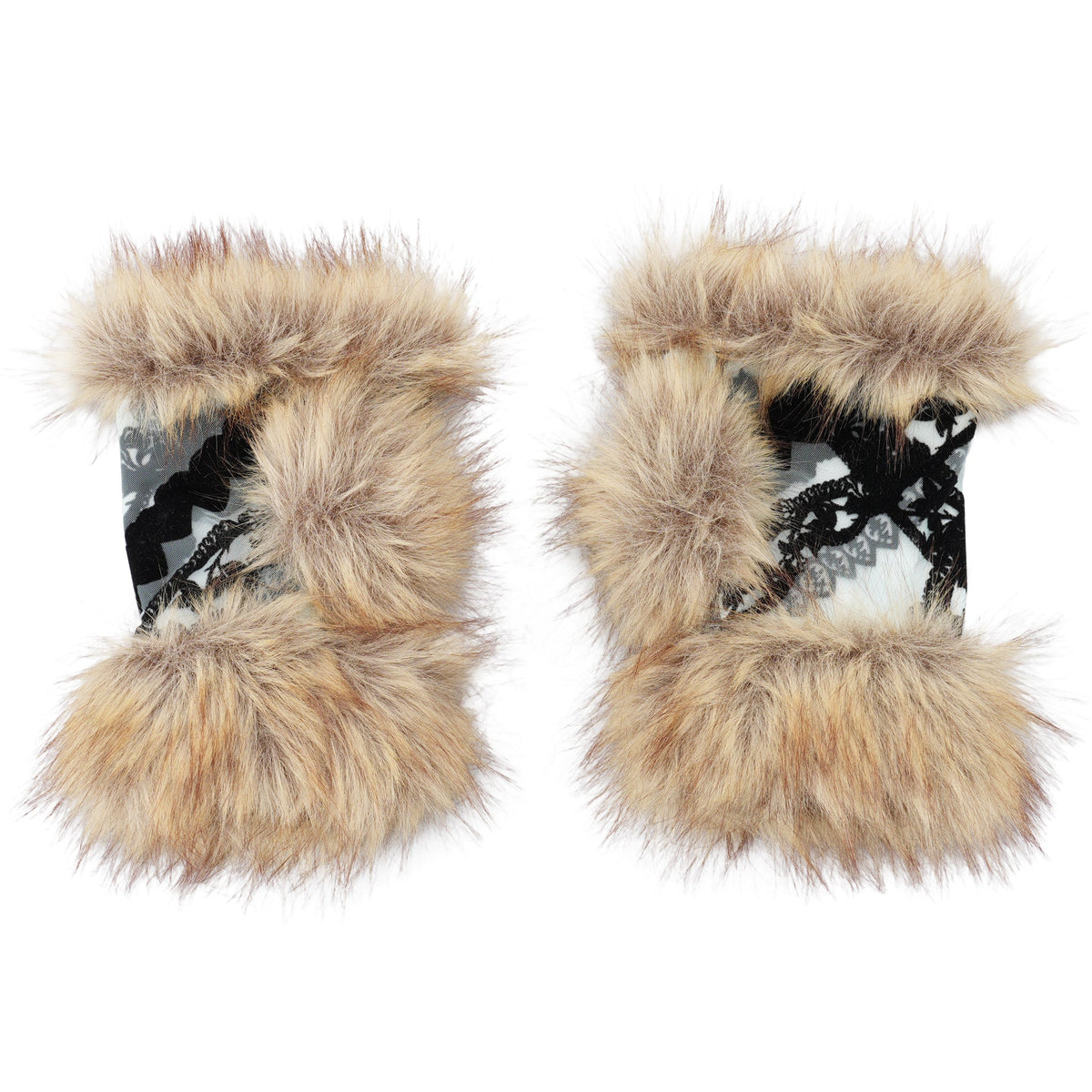 ROSA JACQUARD FUR WRIST WARMERS / BROWN