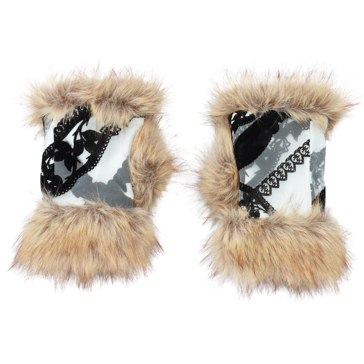 ROSA JACQUARD FUR WRIST WARMERS / BROWN
