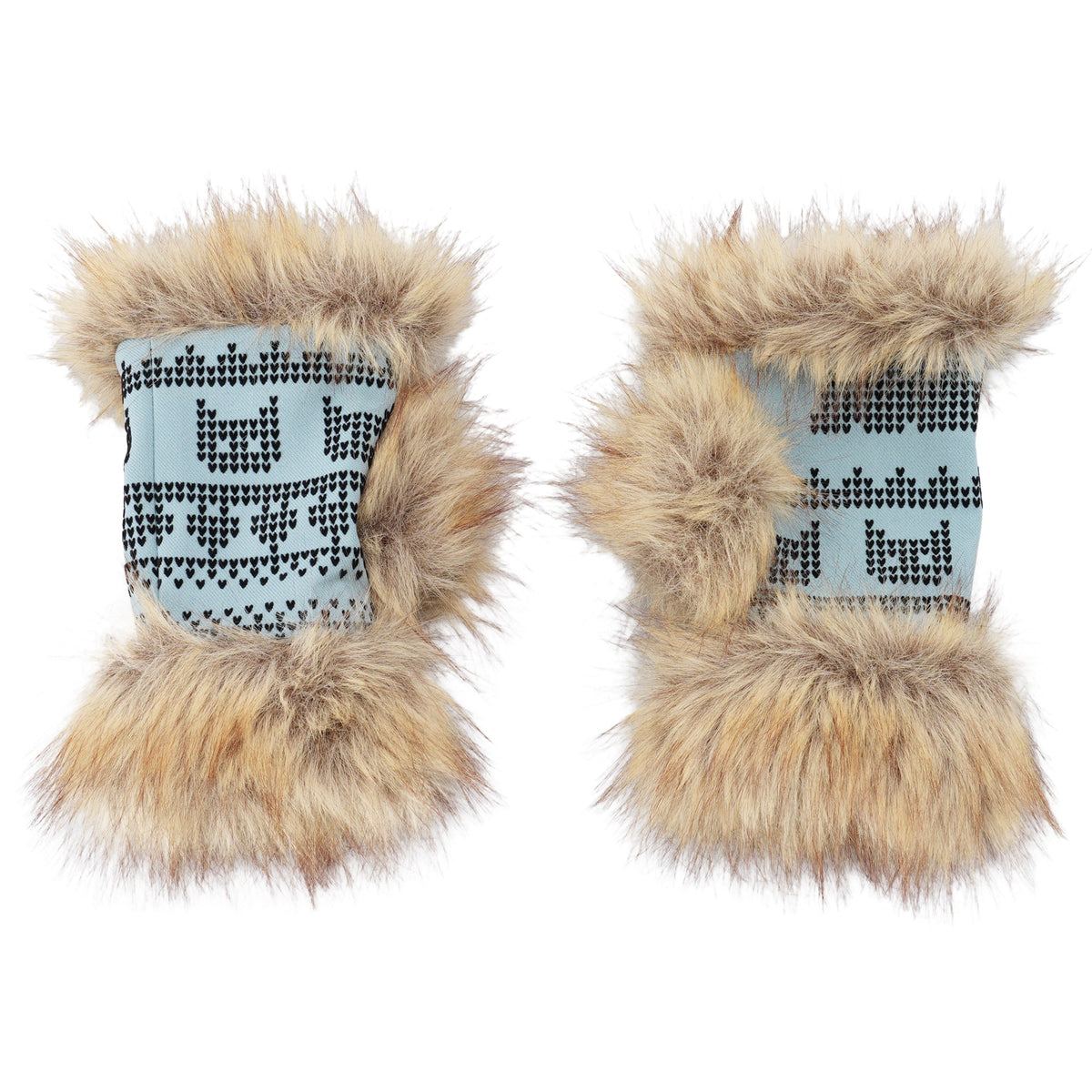 SKY ROSA JACQUARD FUR / WRIST WARMERS / BLUE/BROWN