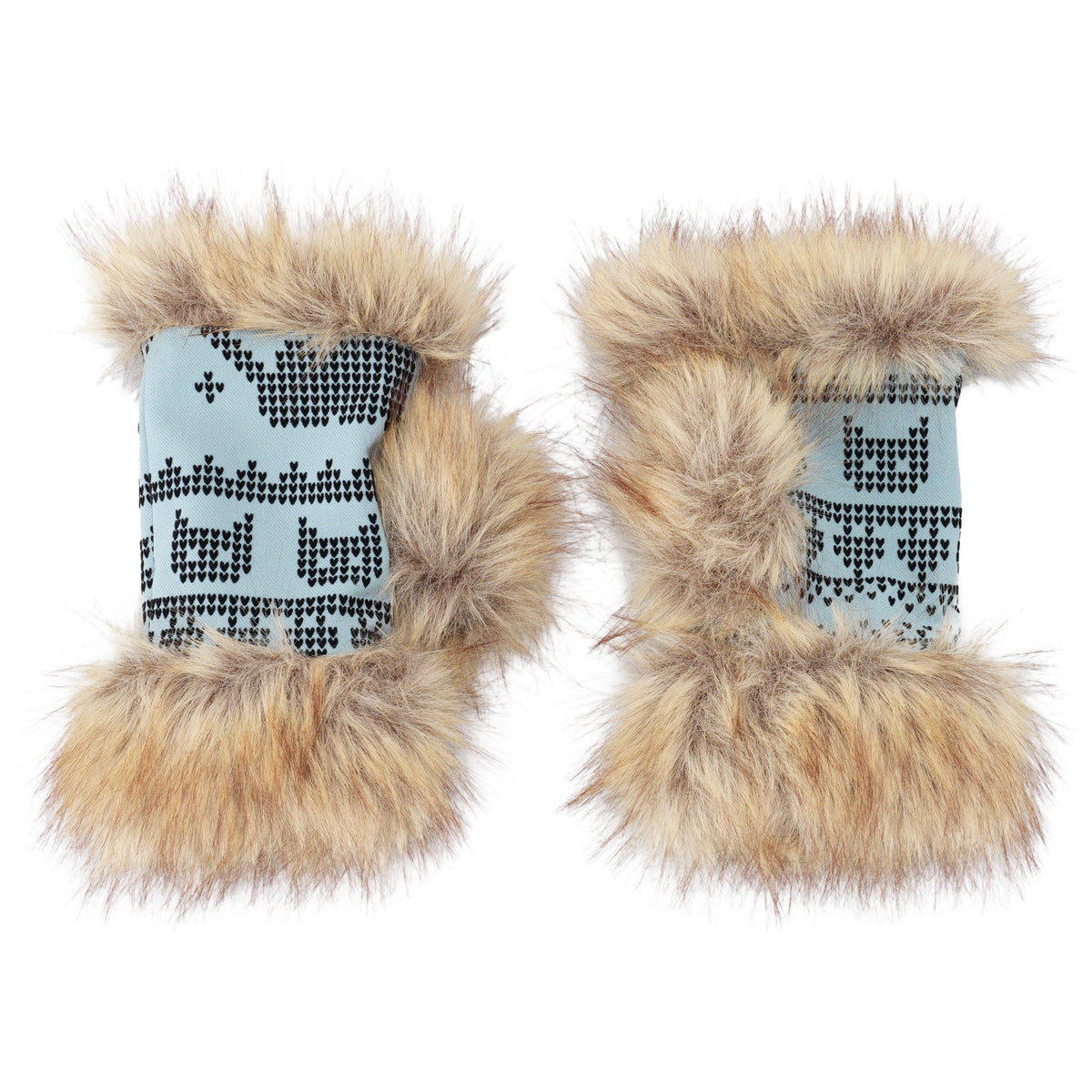 SKY ROSA JACQUARD FUR / WRIST WARMERS / BLUE/BROWN