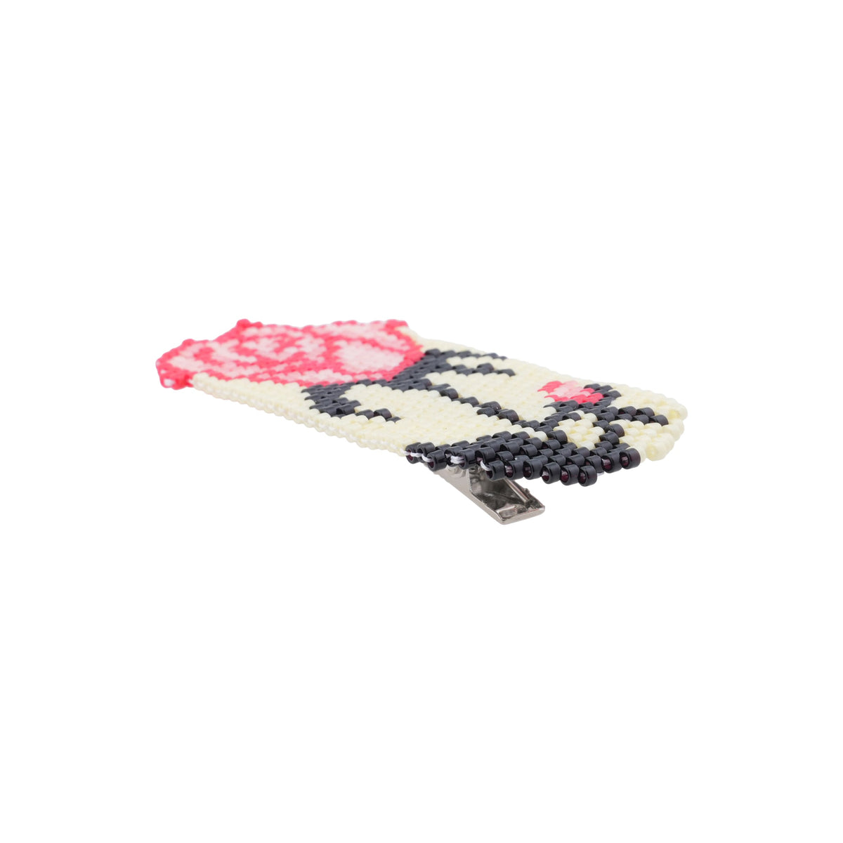 IVORY RED ROSA / BEADED HAIR CLIP / IVORY/RED