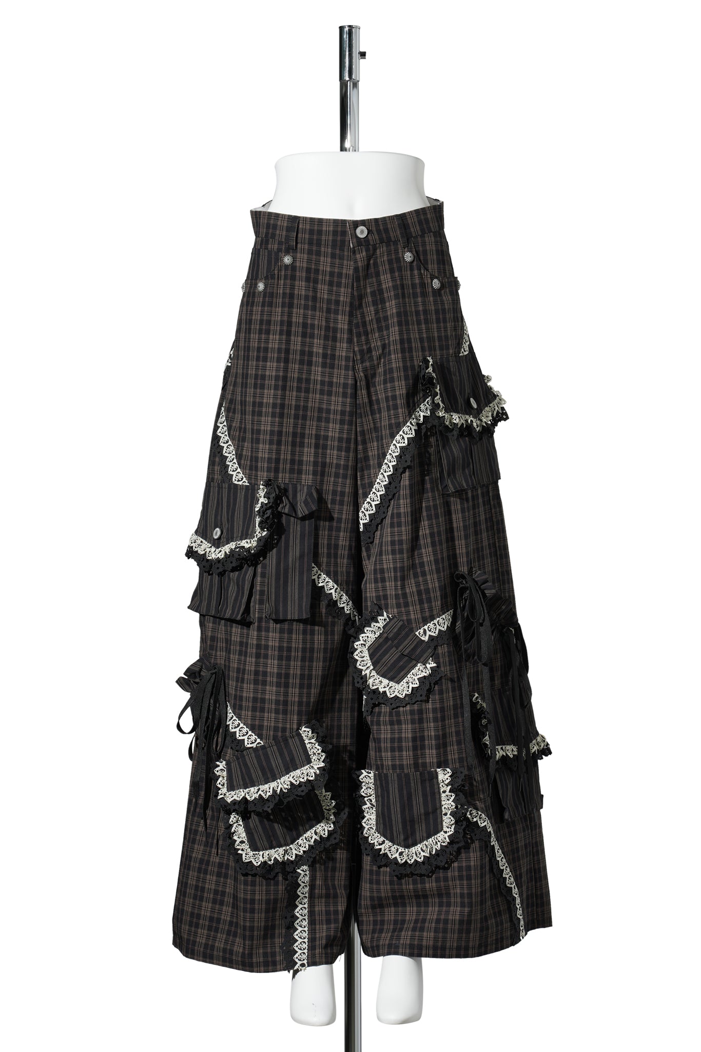 PLAID LACE POCKET CARGOS BODY / BROWN