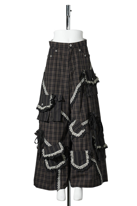PLAID LACE POCKET CARGOS BODY / BROWN