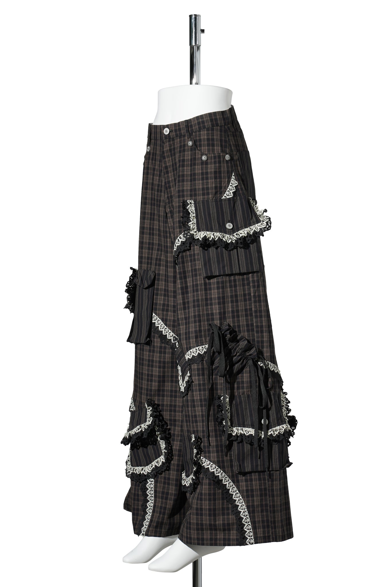 PLAID LACE POCKET CARGOS BODY / BROWN