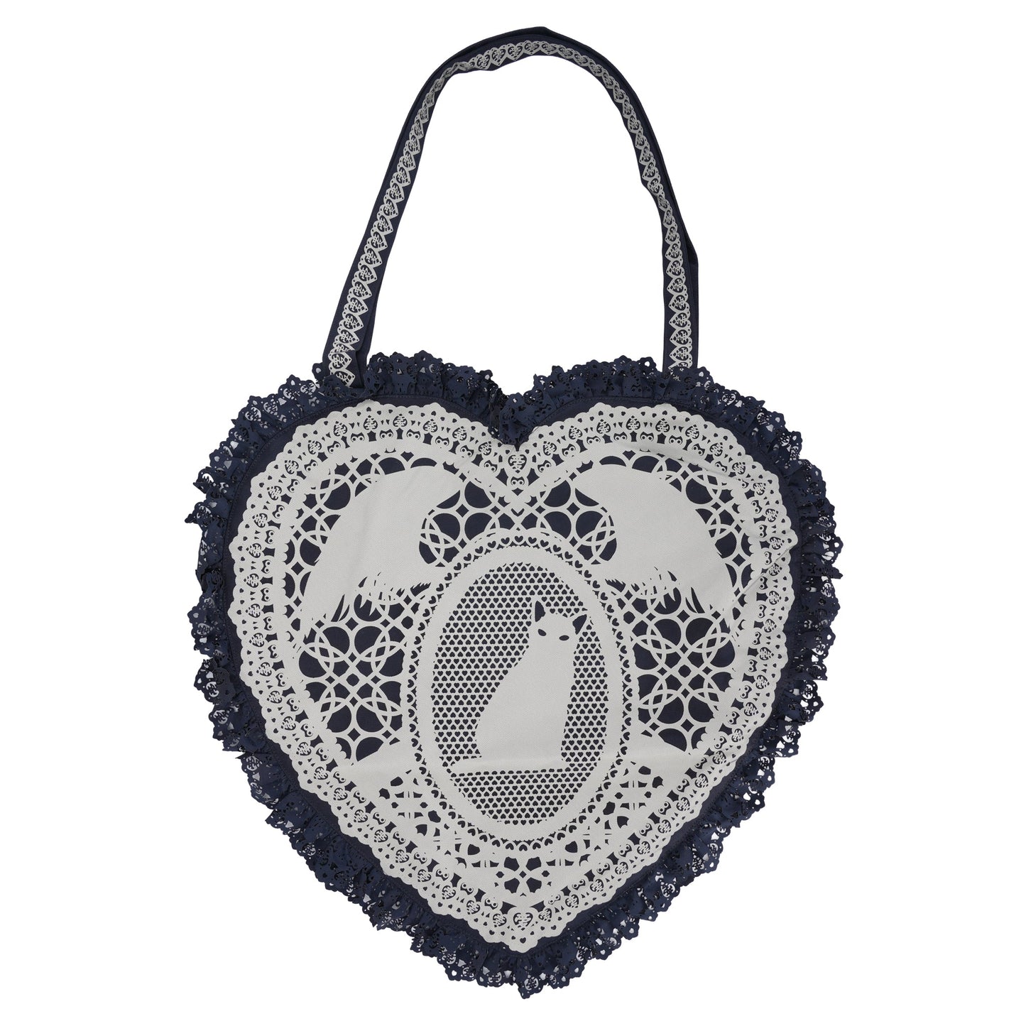 LACE HEART SATCHEL / NAVY/WHITE