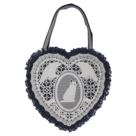 LACE HEART SATCHEL / NAVY/WHITE