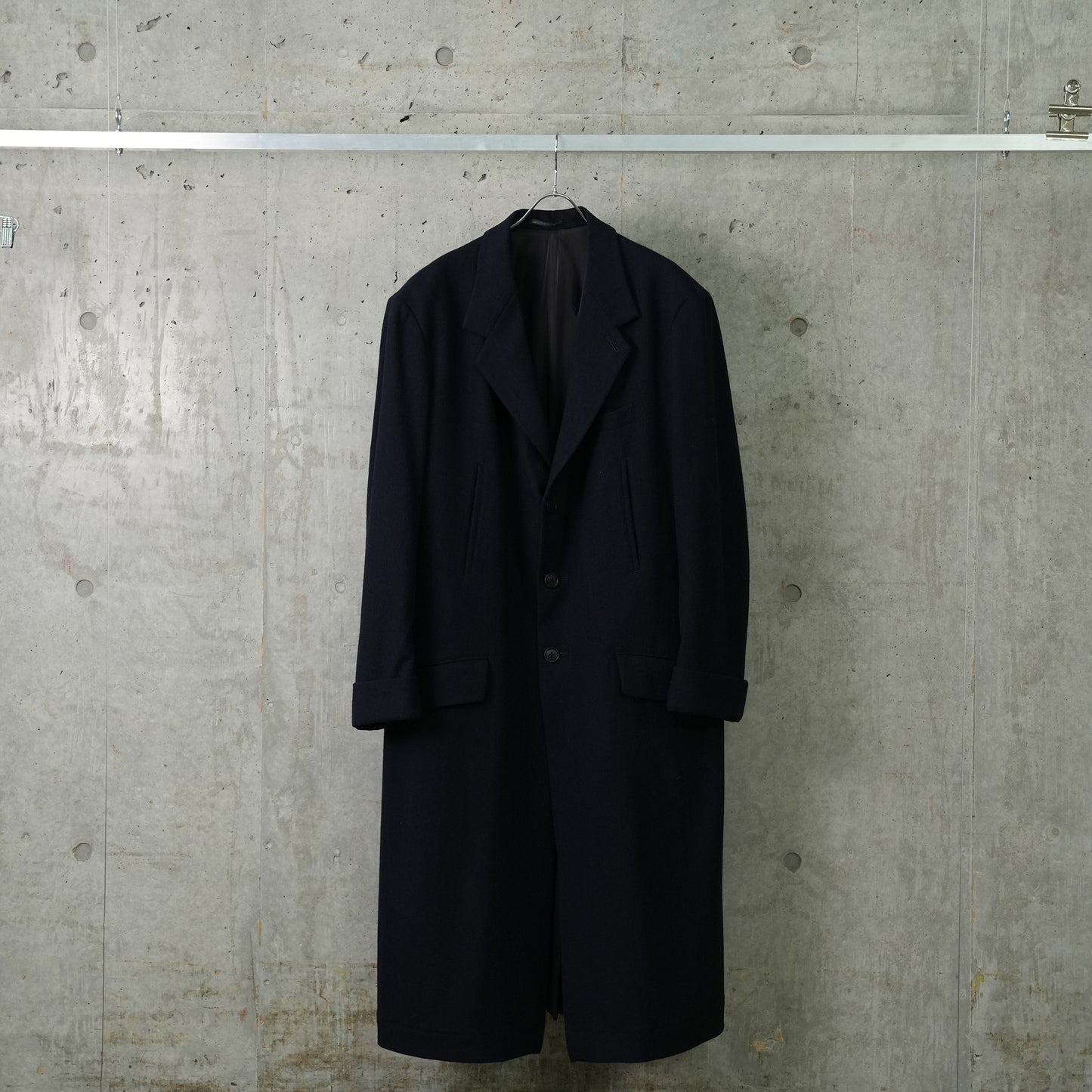 WOOL NYLON LONG JACKET WITH MACKIN SLEEVE / NAVY